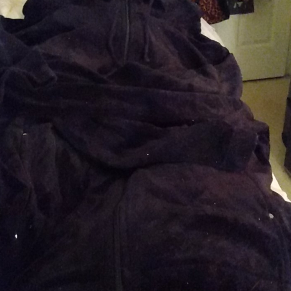 Black Velvet Sweatshirt with Rhinestone on pockets